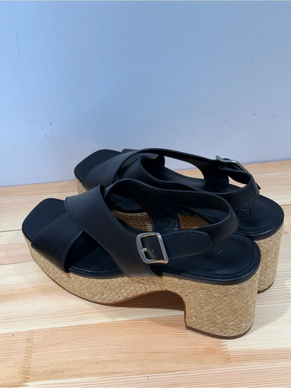 New Vince Clementina Black Leather Platform Slingback Sandals – Size 39 (8.5)